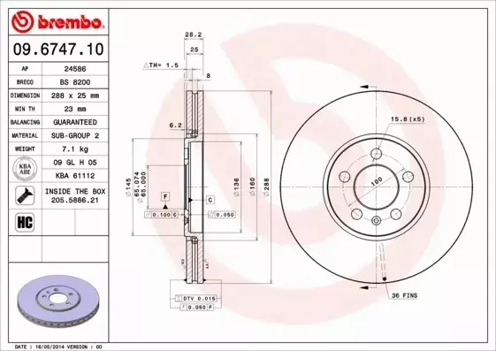 BREMBO TARCZE HAMULCOWE PRZÓD 09.6747.10 