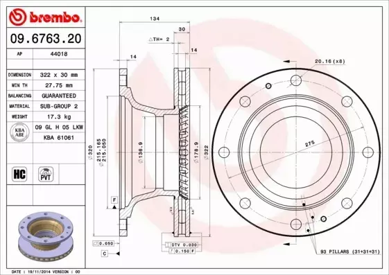 BREMBO Tarcza hamulcowa 09.6763.20 