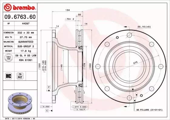 BREMBO TARCZA HAMULCOWA 09.6763.60 