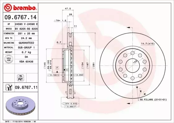 BREMBO TARCZE+KLOCKI PRZÓD ALFA ROMEO 166 281MM 