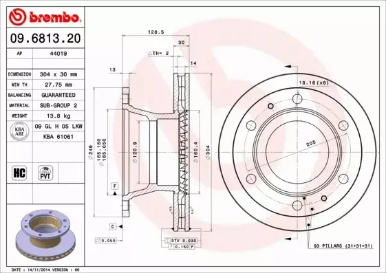 BREMBO Tarcza hamulcowa 09.6813.20 