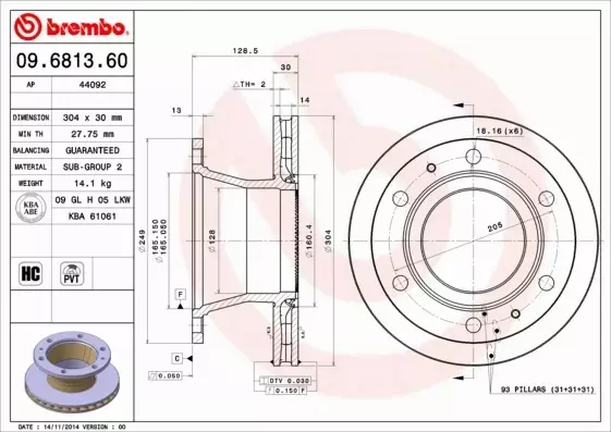 BREMBO Tarcza hamulcowa 09.6813.60 