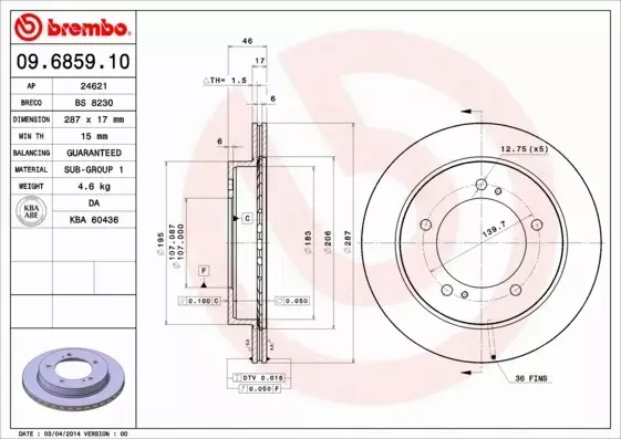 BREMBO TARCZE HAMULCOWE PRZÓD 09.6859.10 