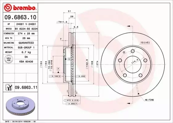 BREMBO TARCZE HAMULCOWE PRZÓD 09.6863.11 