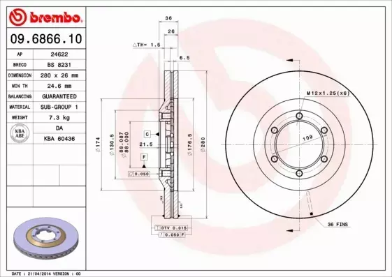 BREMBO TARCZE HAMULCOWE PRZÓD 09.6866.10 