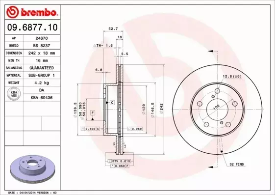 BREMBO TARCZE HAMULCOWE PRZÓD 09.6877.10 