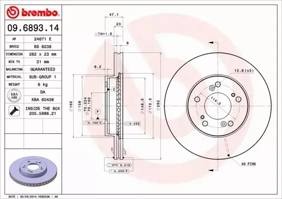 BREMBO TARCZE HAMULCOWE PRZÓD 09.6893.11 