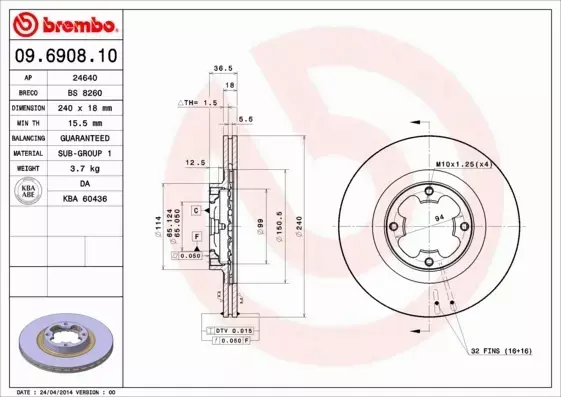 BREMBO TARCZA HAMULCOWA 09.6908.10 