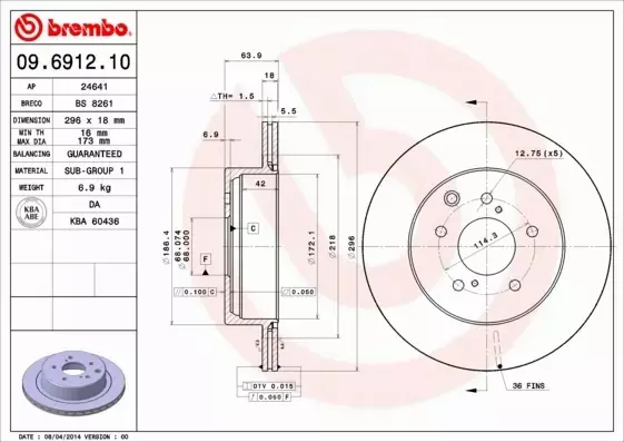 BREMBO Tarcza hamulcowa 09.6912.10 