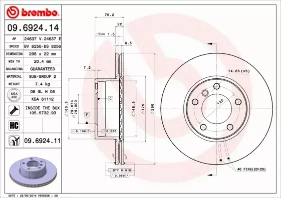 BREMBO TARCZE HAMULCOWE PRZÓD 09.6924.11 