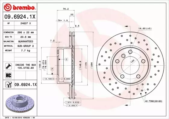 BREMBO XTRA TARCZE+KLOCKI PRZÓD BMW 5 E39 296MM 