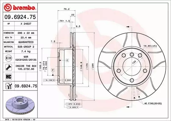 BREMBO TARCZE HAMULCOWE PRZÓD 09.6924.75 