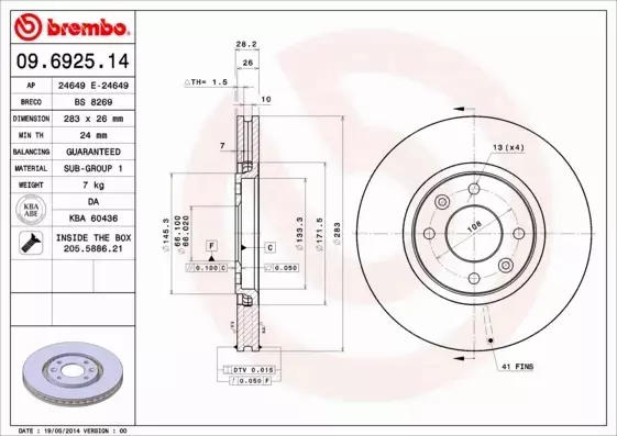 BREMBO TARCZE HAMULCOWE PRZÓD 09.6925.14 