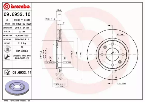 BREMBO TARCZE HAMULCOWE PRZÓD 09.6932.11 