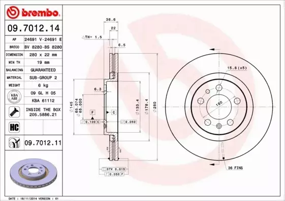 BREMBO TARCZE+KLOCKI PRZÓD VW BORA 280MM 