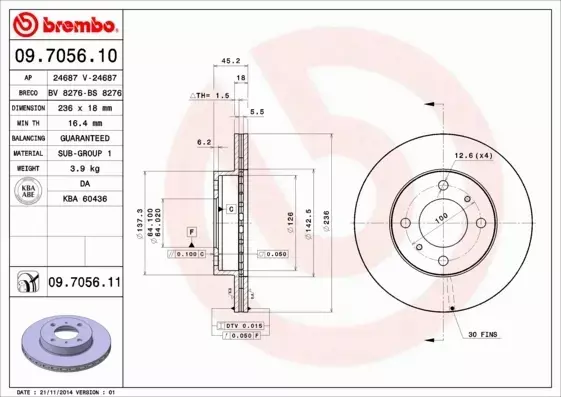 BREMBO TARCZE+KLOCKI P MITSUBISHI COLT V VI 236MM 