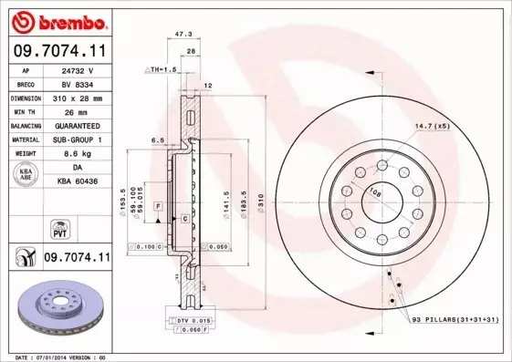 BREMBO TARCZE HAMULCOWE PRZÓD 09.7074.11 