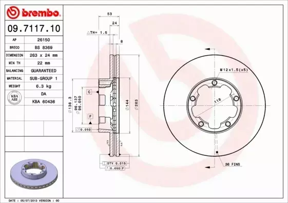 BREMBO TARCZE HAMULCOWE PRZÓD 09.7117.10 