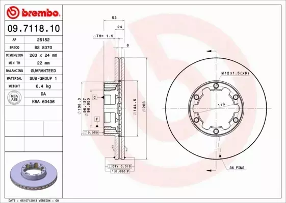 BREMBO TARCZE HAMULCOWE PRZÓD 09.7118.10 