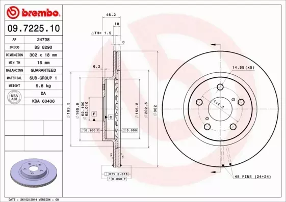 BREMBO TARCZE HAMULCOWE PRZÓD 09.7225.10 