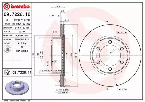 BREMBO TARCZE+KLOCKI PRZÓD LAND CRUISER 90 319MM 