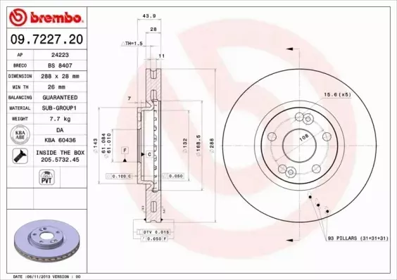  BREMBO TARCZE+KLOCKI PRZÓD RENAULT ESPACE III 288MM 