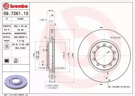 BREMBO Tarcza hamulcowa 09.7261.10 