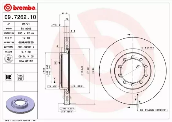 BREMBO Tarcza hamulcowa 09.7262.10 