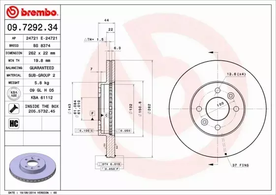 BREMBO TARCZE+KLOCKI P RENAULT LAGUNA I 262MM 