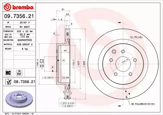 BREMBO TARCZE+KLOCKI TYŁ NISSAN 350Z 322MM 