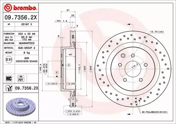 BREMBO XTRA TARCZE+KLOCKI TYŁ NISSAN 350Z 322MM 