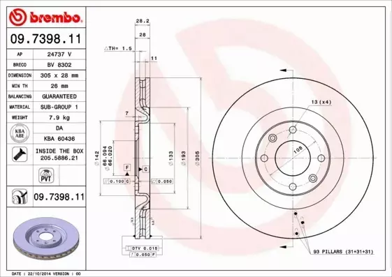 BREMBO TARCZE HAMULCOWE PRZÓD 09.7398.11 