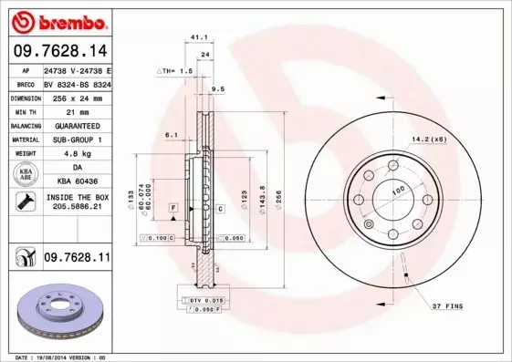 BREMBO TARCZE HAMULCOWE PRZÓD 09.7628.14 