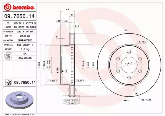 BREMBO TARCZE HAMULCOWE PRZÓD 09.7650.11 