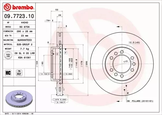 BREMBO TARCZE HAMULCOWE PRZÓD 09.7723.10 