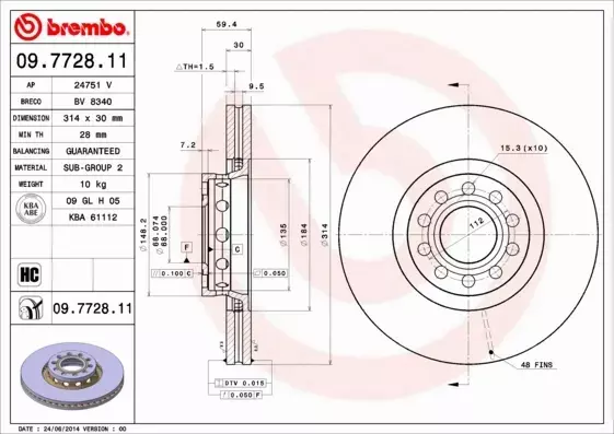 BREMBO TARCZE HAMULCOWE PRZÓD 09.7728.11 