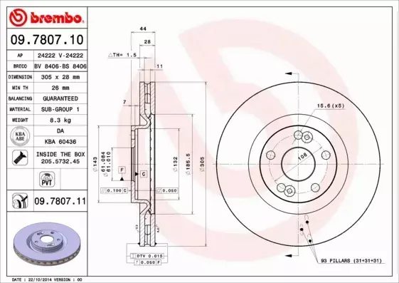 BREMBO TARCZE+KLOCKI P RENAULT ESPACE III 305MM 