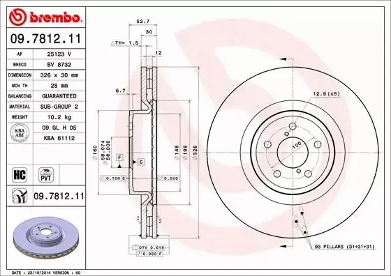 BREMBO TARCZE+KLOCKI P SUBARU IMPREZA GD GG 326MM 