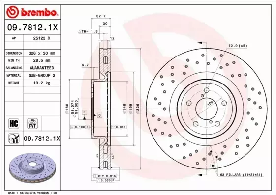 BREMBO TARCZE HAMULCOWE PRZÓD 09.7812.1X 