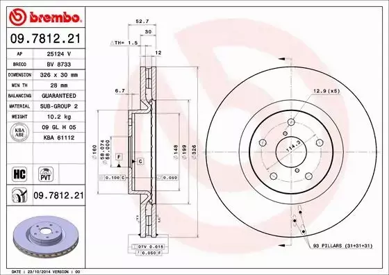 BREMBO TARCZE HAMULCOWE PRZÓD 09.7812.21 