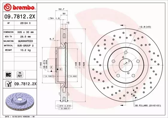 BREMBO TARCZE HAMULCOWE PRZÓD 09.7812.2X 