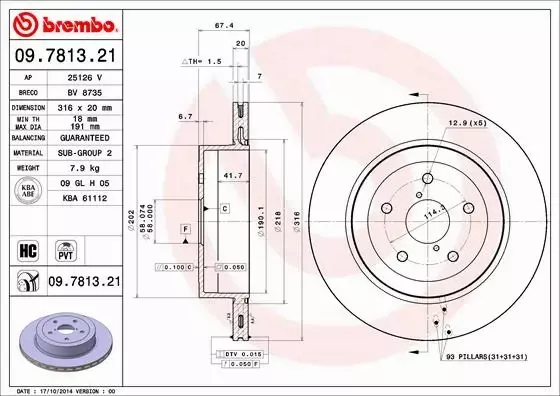 BREMBO TARCZE HAMULCOWE TYŁ 09.7813.21 