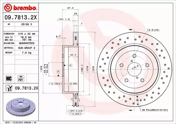 BREMBO TARCZE HAMULCOWE TYŁ 09.7813.2X 