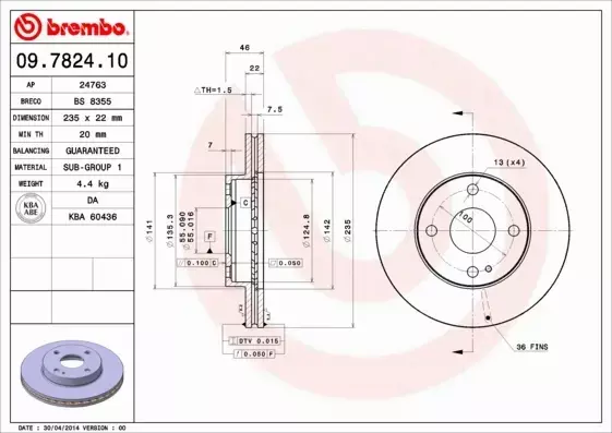 BREMBO TARCZE HAMULCOWE PRZÓD 09.7824.10 