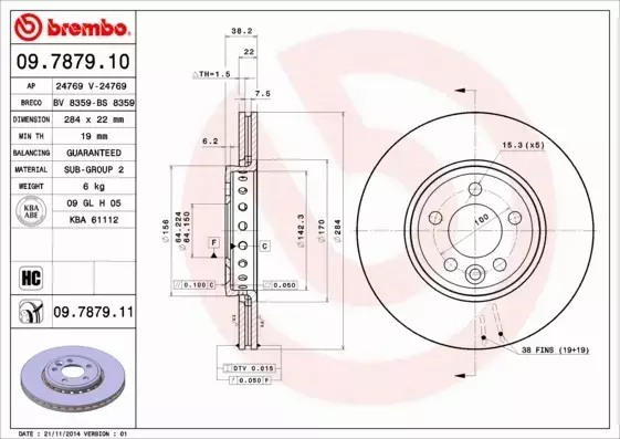 BREMBO TARCZE HAMULCOWE PRZÓD 09.7879.11 