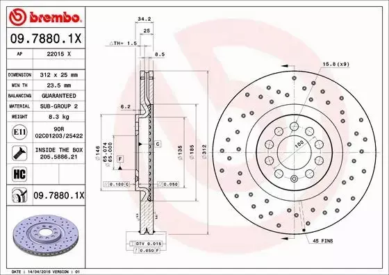 BREMBO TARCZE HAMULCOWE PRZÓD 09.7880.1X 