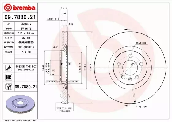 BREMBO TARCZE+KLOCKI PRZÓD VW POLO 6R 310MM 