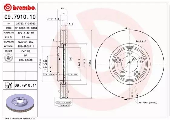 BREMBO TARCZE HAMULCOWE PRZÓD 09.7910.11 