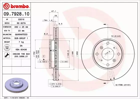 BREMBO TARCZE+KLOCKI PRZÓD HONDA ACCORD VI 282MM 