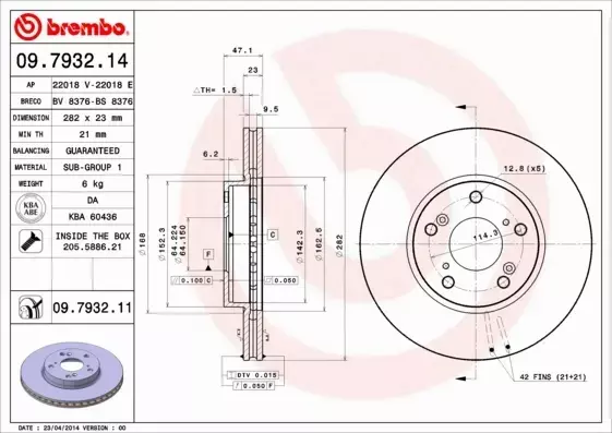 BREMBO TARCZE HAMULCOWE PRZÓD 09.7932.11 